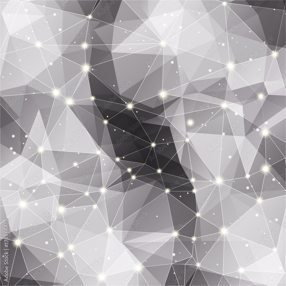 Aufkleber gray polygonal background with triangles and glow. abstract monochrome vector background with stars,
