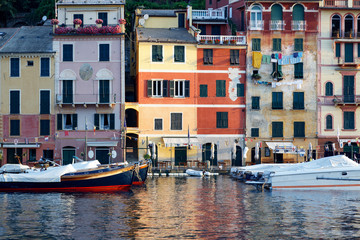 Fototapeta na wymiar Colorful Mediterranean architecture in Portofino