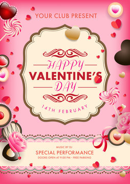 Holiday poster for St.Valentine's day with heart shape and text. Vector illustration.