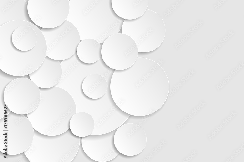 Poster white circle paper cut style with drop shadow on white background. modern elegant backdrop with plac