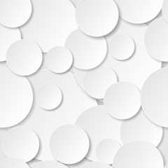 Seamless white circle paper cut style with drop shadow on white background. Modern elegant  backdrop. Round notes