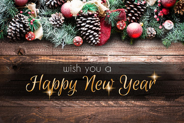2018 Happy New Year and  Merry Christmas Frame with Snow and real wood