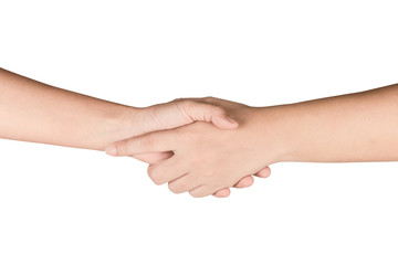 Close up Hand and arm  on white  background.