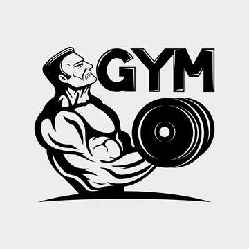 Gym sign with muscular man.