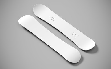Two white snowboards on top and bottom, a mockup for your design. Clear realistic snow board mock...