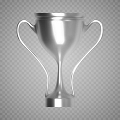 Winner cup isolated. Silver trophy on transparent background. Vector illustration.