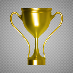 Winner cup isolated. Golden trophy on transparent background. Vector illustration.