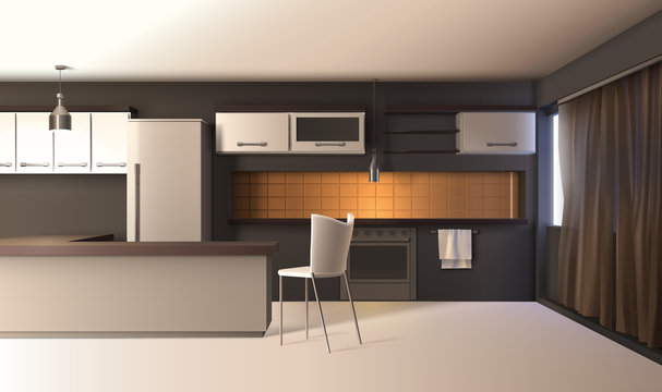 Modern Kitchen Realistic Interior