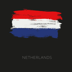 Netherlands colorful brush strokes painted national country flag icon. Painted texture.