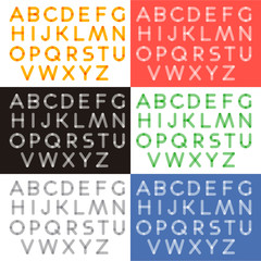 Transparent letters alphabet. White and color transparent alphabet on background.