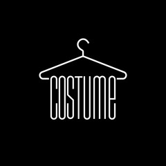 Costume, Taylor, Male Master, Dry Cleaning, Studio logo.  Line logo. Letters and clothes rack on a black background.