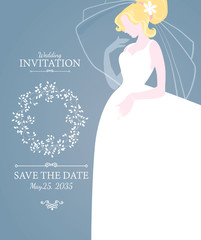 Obraz na płótnie Canvas Wedding Invitation. Blonde Bride in Wedding Dress. Bridal Shower. Vector illustration