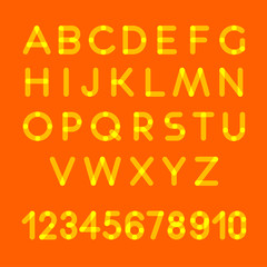 Letters. Alphabet. Font. Typographic. White transparent alphabet on orange background. Letters.