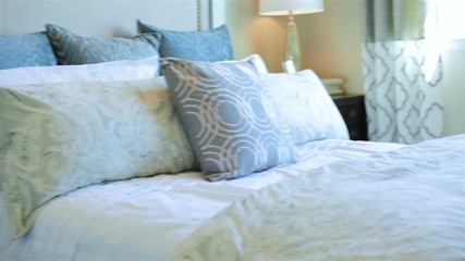 Interior of master bedroom in typical new suburban house in North America