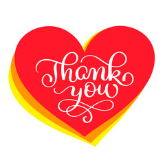 Thank You handwritten text in a red heart. Hand drawn lettering. Thank You calligraphy for card. Vector illustration