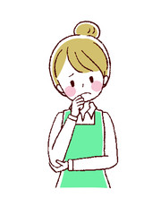 エプロン姿の女性　悩み