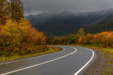 road mountains thunderstorm asphalt autumn