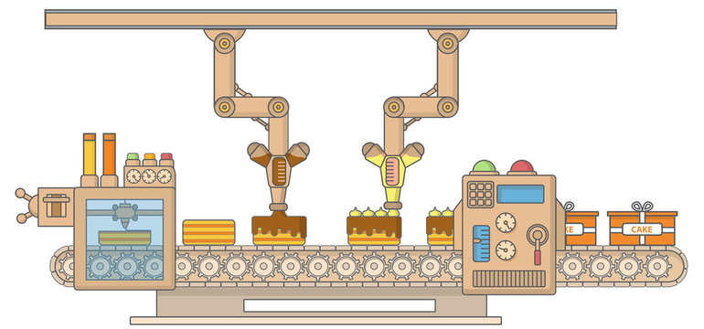 Cake printing machine concept vector illustration in flat linear style