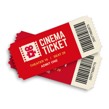 Two cinema vector tickets isolated on white background. Realistic front view illustration.