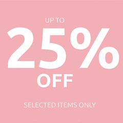 25 % off sale Text coupon card isolated on pink background