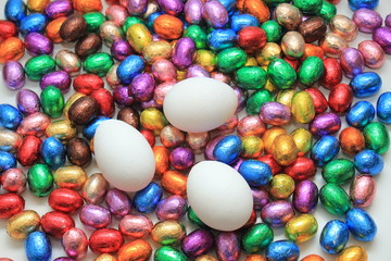 Chocolate and hen easter eggs