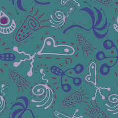 Fantasy hand-drawn seamless pattern. An illustration for fabrics, notebooks, cases for computers and phones.