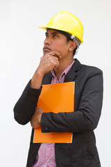 Asian man engineer on white 