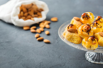 Almond pastry, cookies, biscuits, sweets on a table