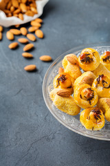 Almond pastry, cookies, biscuits, sweets on a table