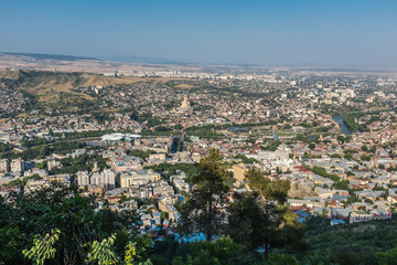 Fototapeta premium Tbilisi, Georgia, Europe - City view from Mtatsminda Park at the top of the Funicular Railway.