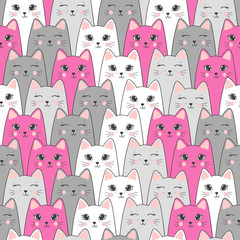 Seamless cute cats pattern. Vector background.