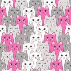 Foto op Plexiglas Katten Naadloze schattige katten patroon. Vectorachtergrond.