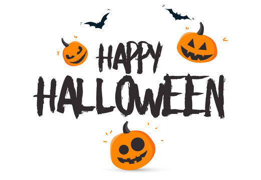 Happy halloween banner. Vector illustration with pumpkins and bats. Trick or treat.