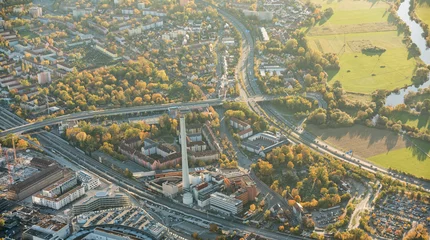 Fototapete Rund Erlangen Stadtpanorama mit Schornstein © schulzfoto