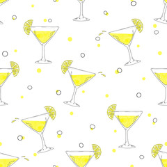 Hand drawn seamless pattern with martini glass. Vector background.