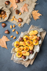 Traditional spanish treats for catalonian castanyada holiday, almond pastry panellets