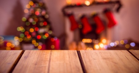 Composite image of focus of wooden shelf