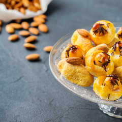 Almond pastry, cookies, biscuits, sweets on a table