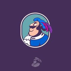 Baron icon. Baron emblem.   Baron with beret and feathers in yellow badge