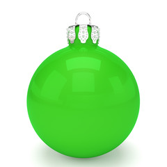 Obraz premium 3d render of green christmas bauble over white background - merry christmas concept