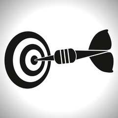 Target and arrow icon. Perfect shot with arrow in bull's eye of archery or dart target. Vector Illustration