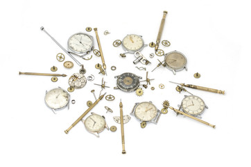 texture of the old mechanical details, wrist watch and tools