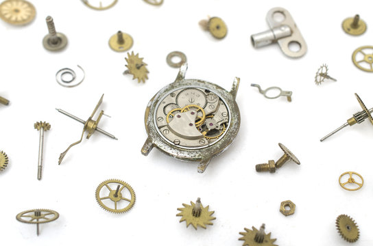 texture of the old mechanical details and wrist watch