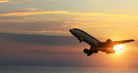 Fototapeta na wymiar Airliner in sky. Mixed media