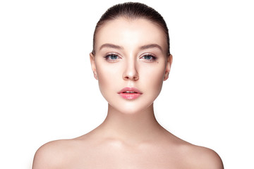 Beautiful woman portrait with fresh clear nude make up, healthy skin, skin care. - 176981802