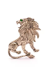 Foto op Canvas Silver lion brooch isolated on white © vitaly tiagunov