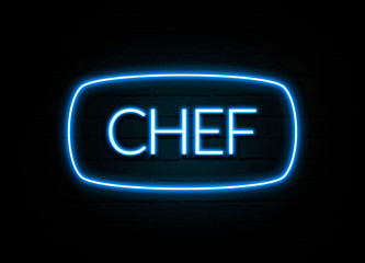 Chef  - colorful Neon Sign on brickwall