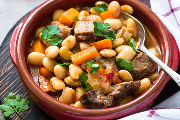 Beef stew with beans and vegetables.