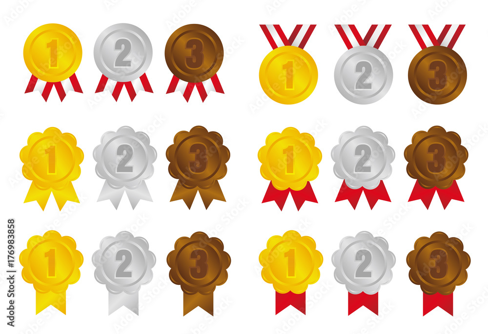 Sticker ranking medal icon illustration set