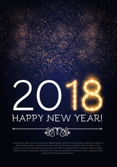 Fototapeta na wymiar Happy New 2018 Year! Lights Background with Bokeh Effect, Snow and Fireworks. Vector illustration